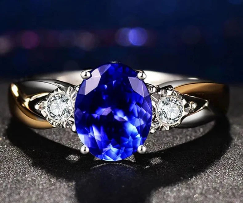 Felicity- Sterling Silver ring with Created Sapphire and Cubic Zirconia, Gold Plated