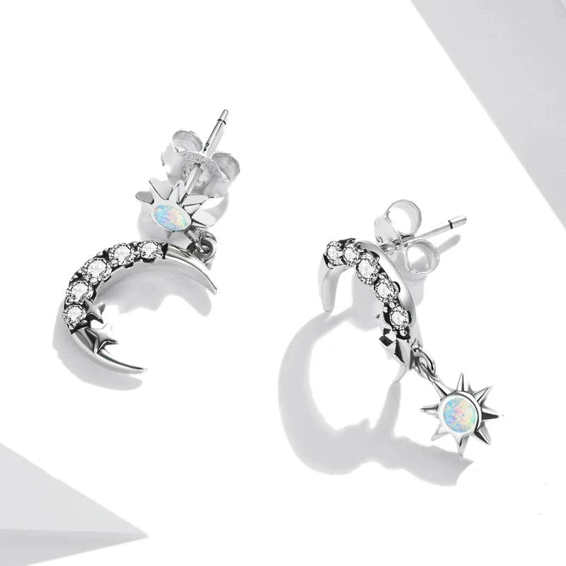 Celeste-Star and Moon Earrings in Sterling Silver