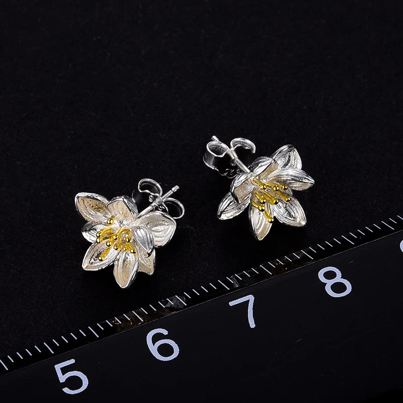 Lily- Lotus flower earrings in Sterling Silver