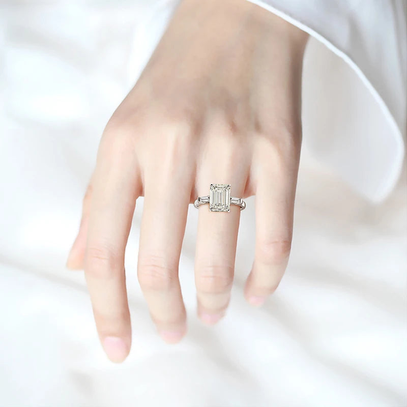 MOISSANITE COLLECTION: Elizabeth- Emerald cut Moissanite ring in Sterling Silver