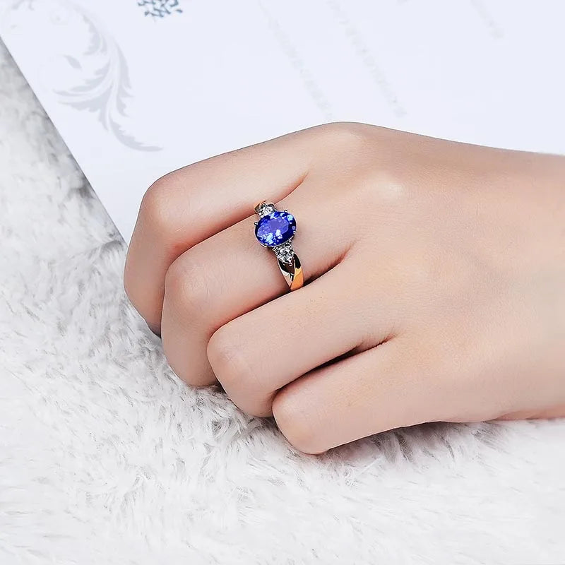 Felicity- Sterling Silver ring with Created Sapphire and Cubic Zirconia, Gold Plated