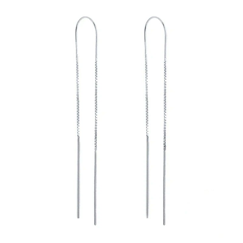 Tori- Long Chain Stud Earrings in Sterling Silver