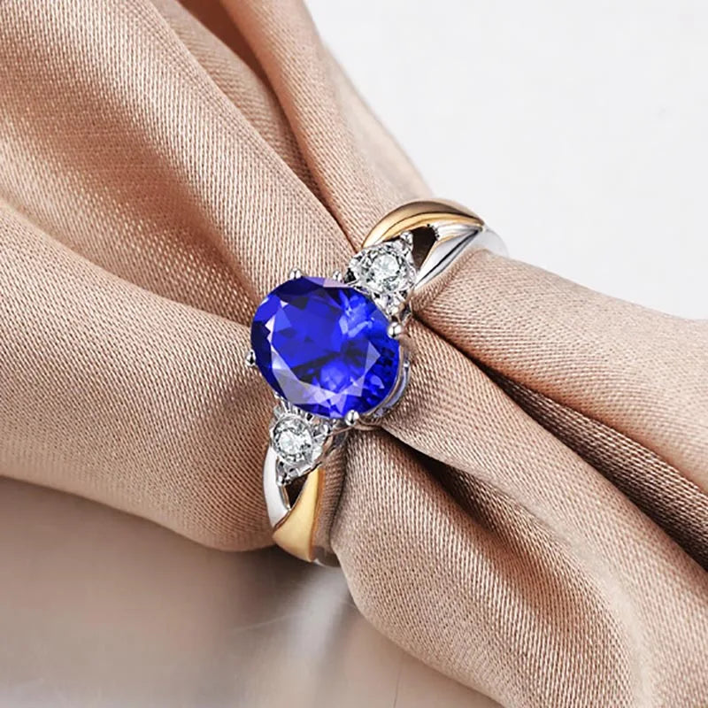 Felicity- Sterling Silver ring with Created Sapphire and Cubic Zirconia, Gold Plated