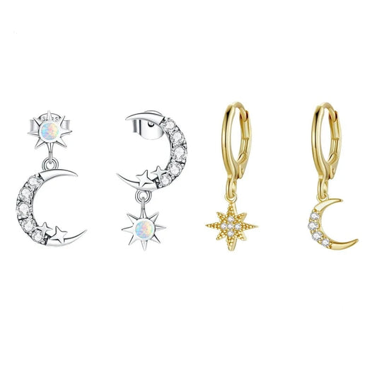 Celeste-Star and Moon Earrings in Sterling Silver