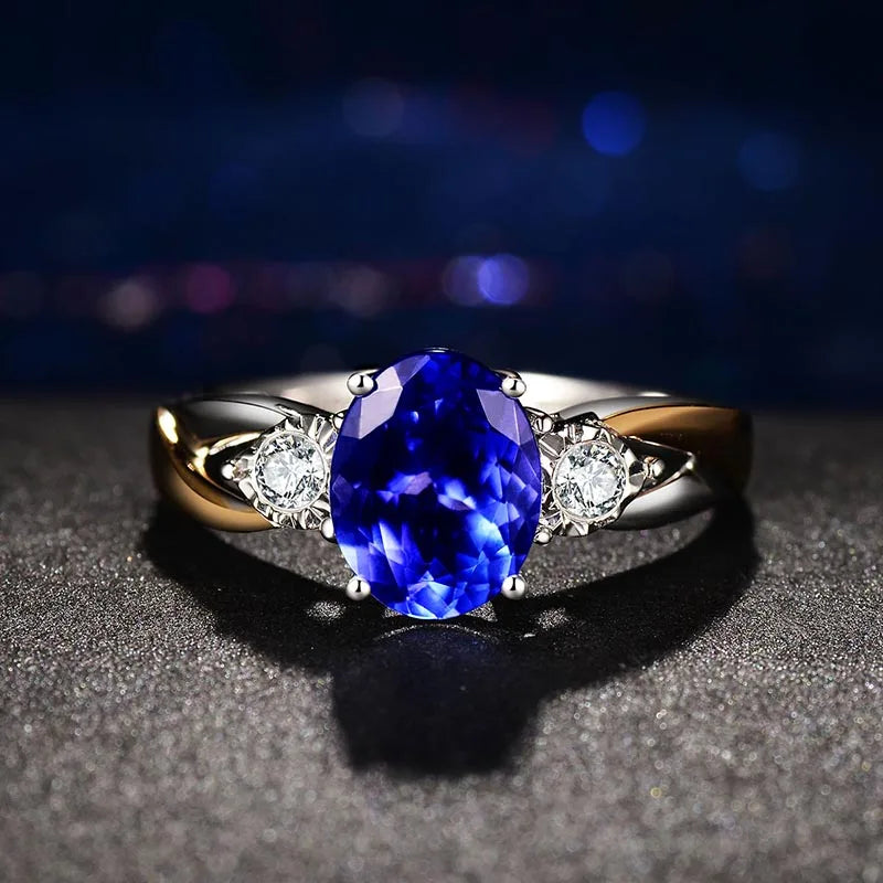 Felicity- Sterling Silver ring with Created Sapphire and Cubic Zirconia, Gold Plated