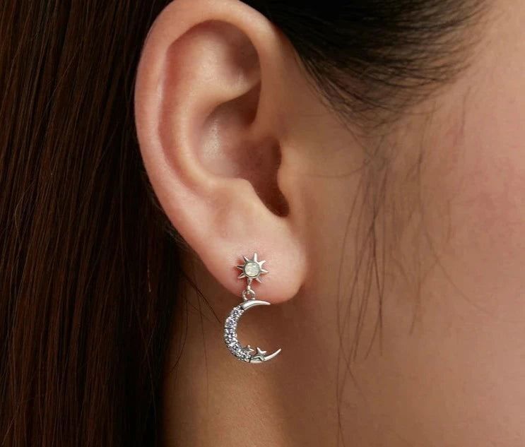 Celeste-Star and Moon Earrings in Sterling Silver