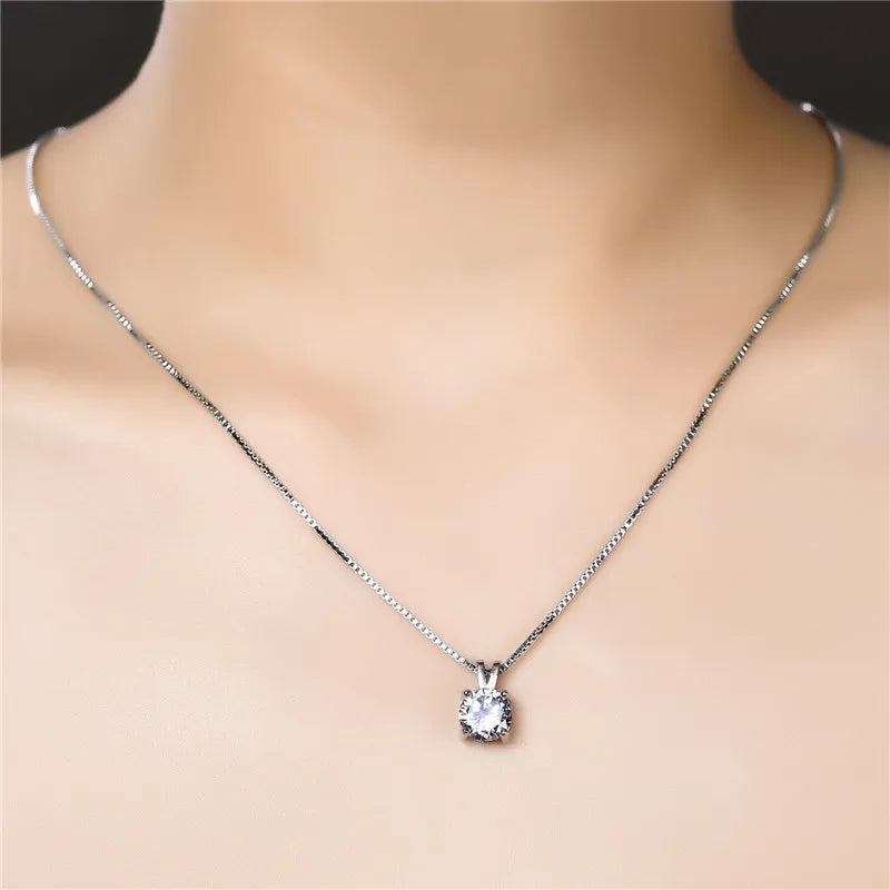 Penny- 2 carat cubic zirconia pendant with box chain necklace