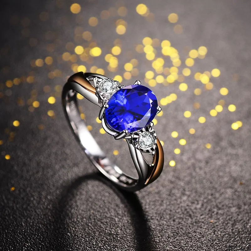 Felicity- Sterling Silver ring with Created Sapphire and Cubic Zirconia, Gold Plated