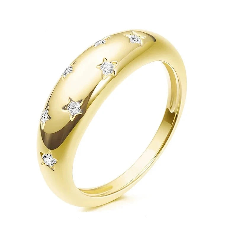 MOISSANITE COLLECTION: Stella-Dome ring with Moissanites set in Sterling Silver, Gold Plated