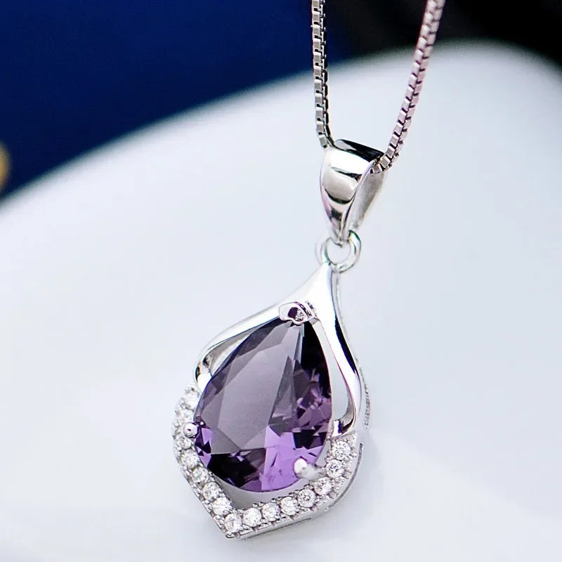 Nita- Natural Amethyst pendant with chain in Sterling Silver