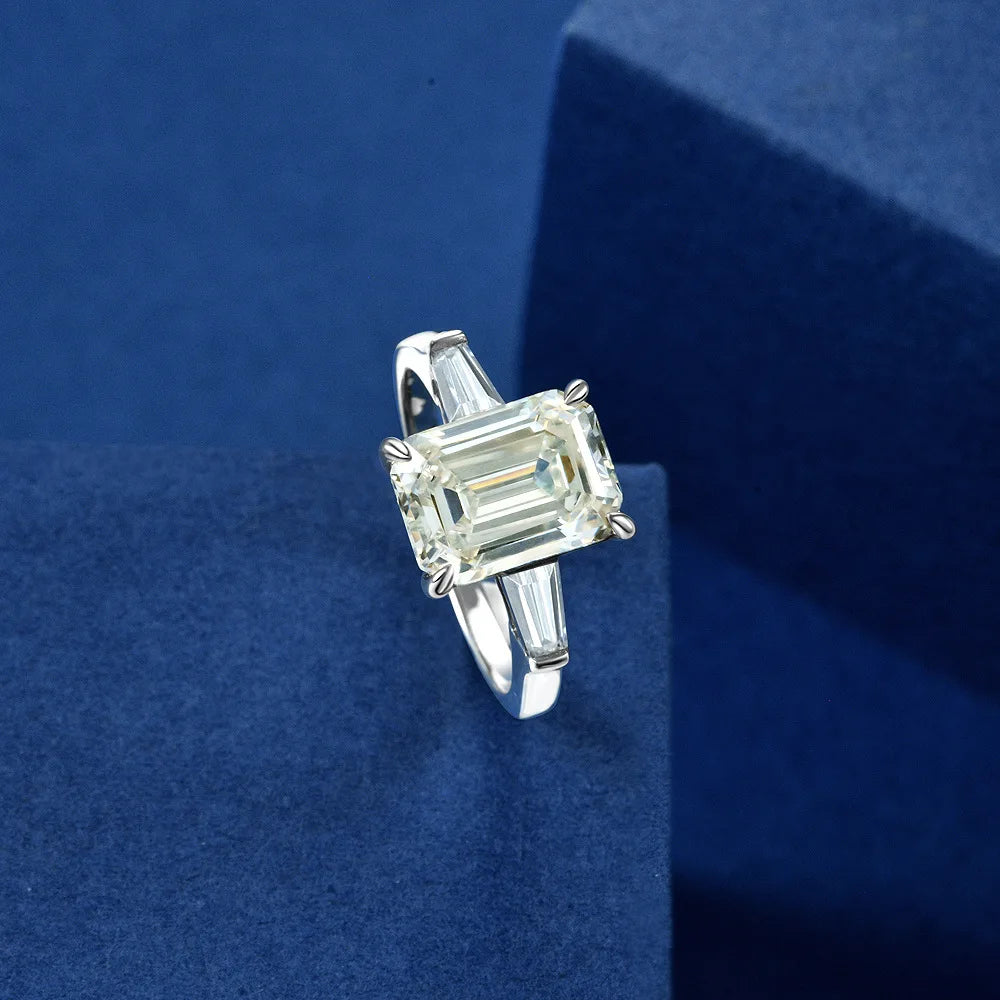 MOISSANITE COLLECTION: Elizabeth- Emerald cut Moissanite ring in Sterling Silver