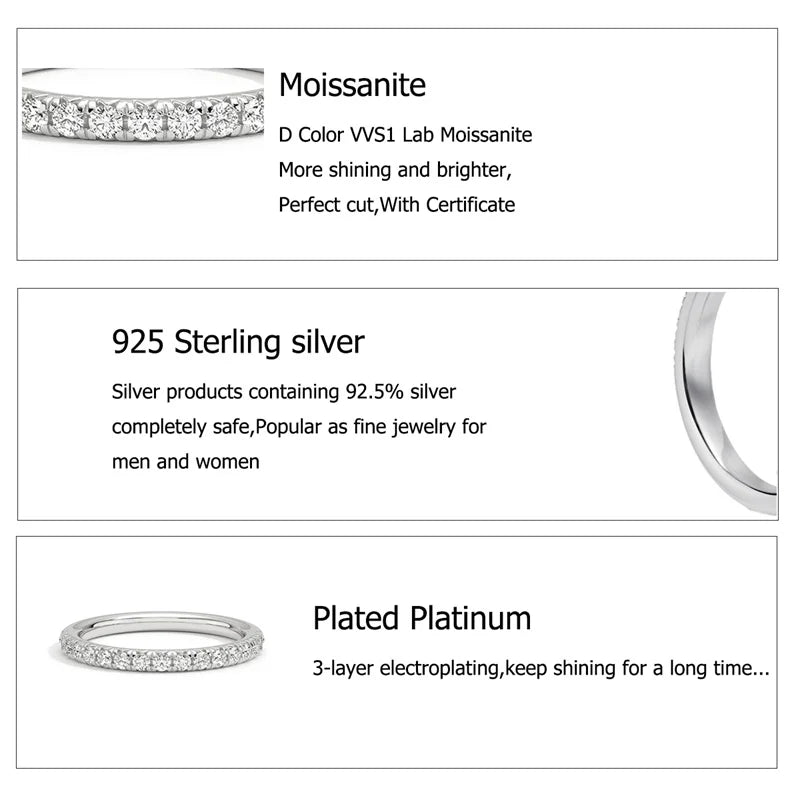 MOISSANITE COLLECTION: Diana- Moissanite Band Ring in Sterling Silver, White Gold Plated