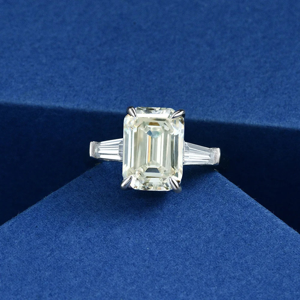 MOISSANITE COLLECTION: Elizabeth- Emerald cut Moissanite ring in Sterling Silver