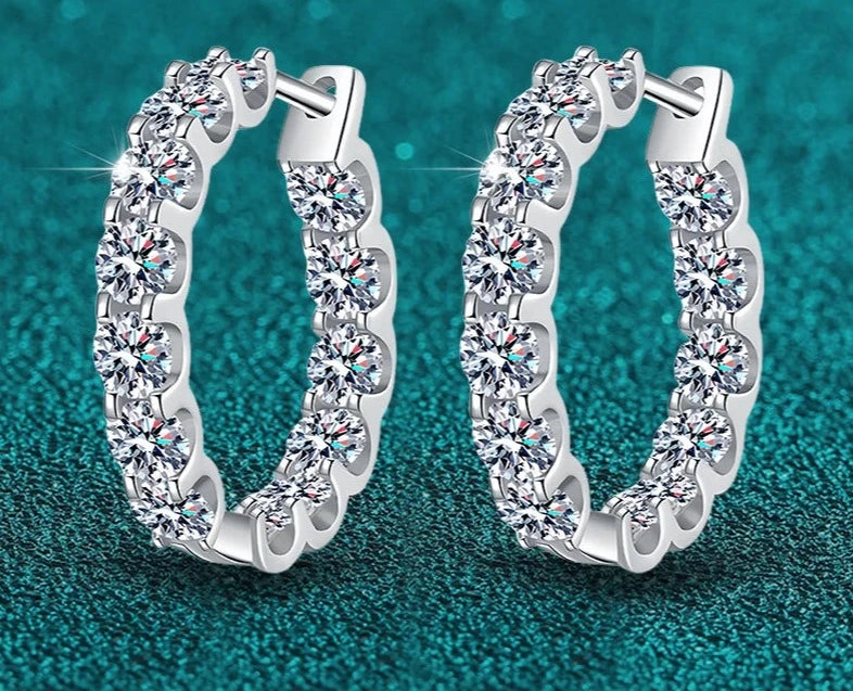 MOISSANITE COLLECTION: Steffy- 2.6ct moissanite hoop earrings in Sterling Silver, White Gold Plated