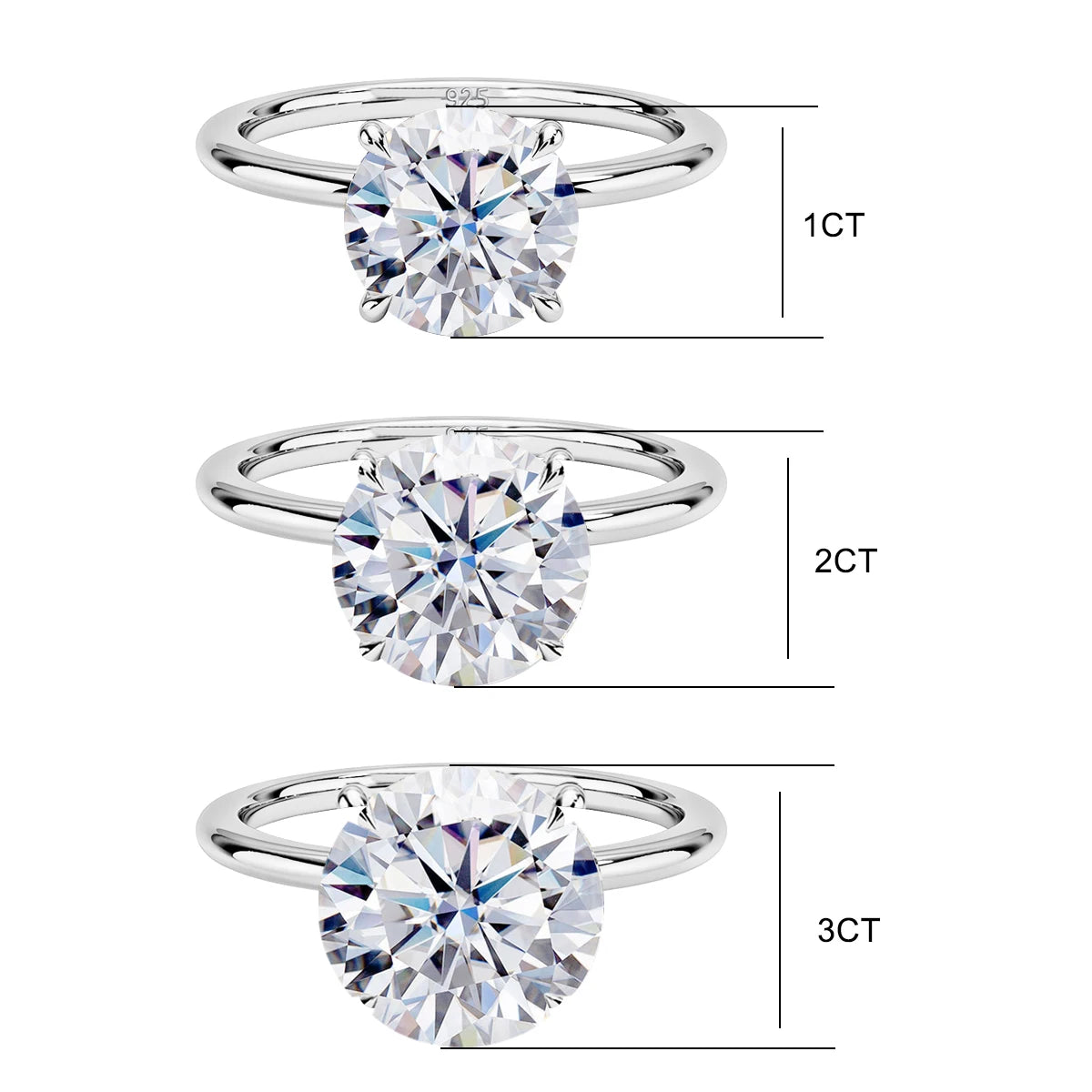 MOISSANITE COLLECTION: Eva- Moissanite ring in Sterling Silver, Gold Plated (White, Rose and Yellow gold options)