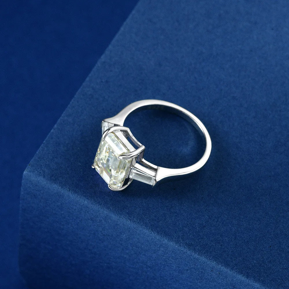 MOISSANITE COLLECTION: Elizabeth- Emerald cut Moissanite ring in Sterling Silver