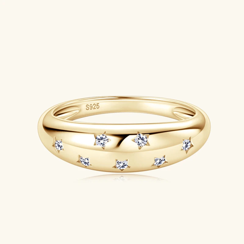 MOISSANITE COLLECTION: Stella-Dome ring with Moissanites set in Sterling Silver, Gold Plated