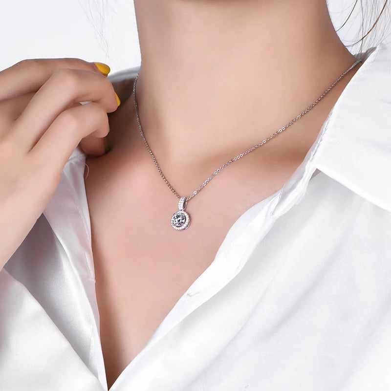 MOISSANITE COLLECTION: Petra-Moissanite pendant with chain set in Sterling Silver