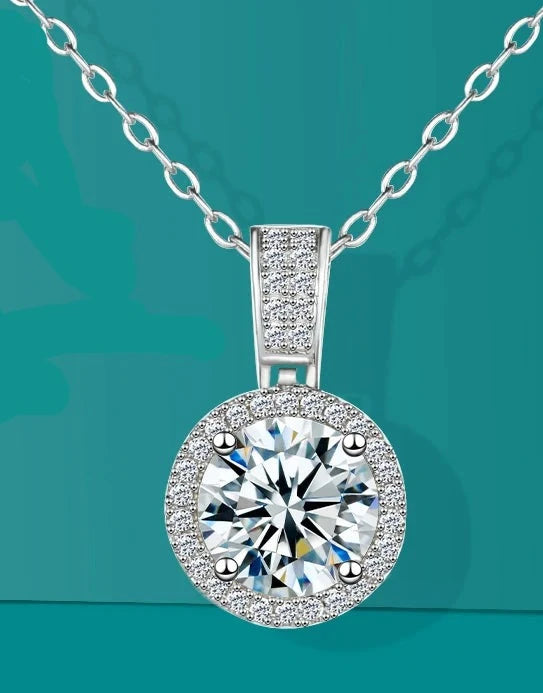 MOISSANITE COLLECTION: Petra-Moissanite pendant with chain set in Sterling Silver